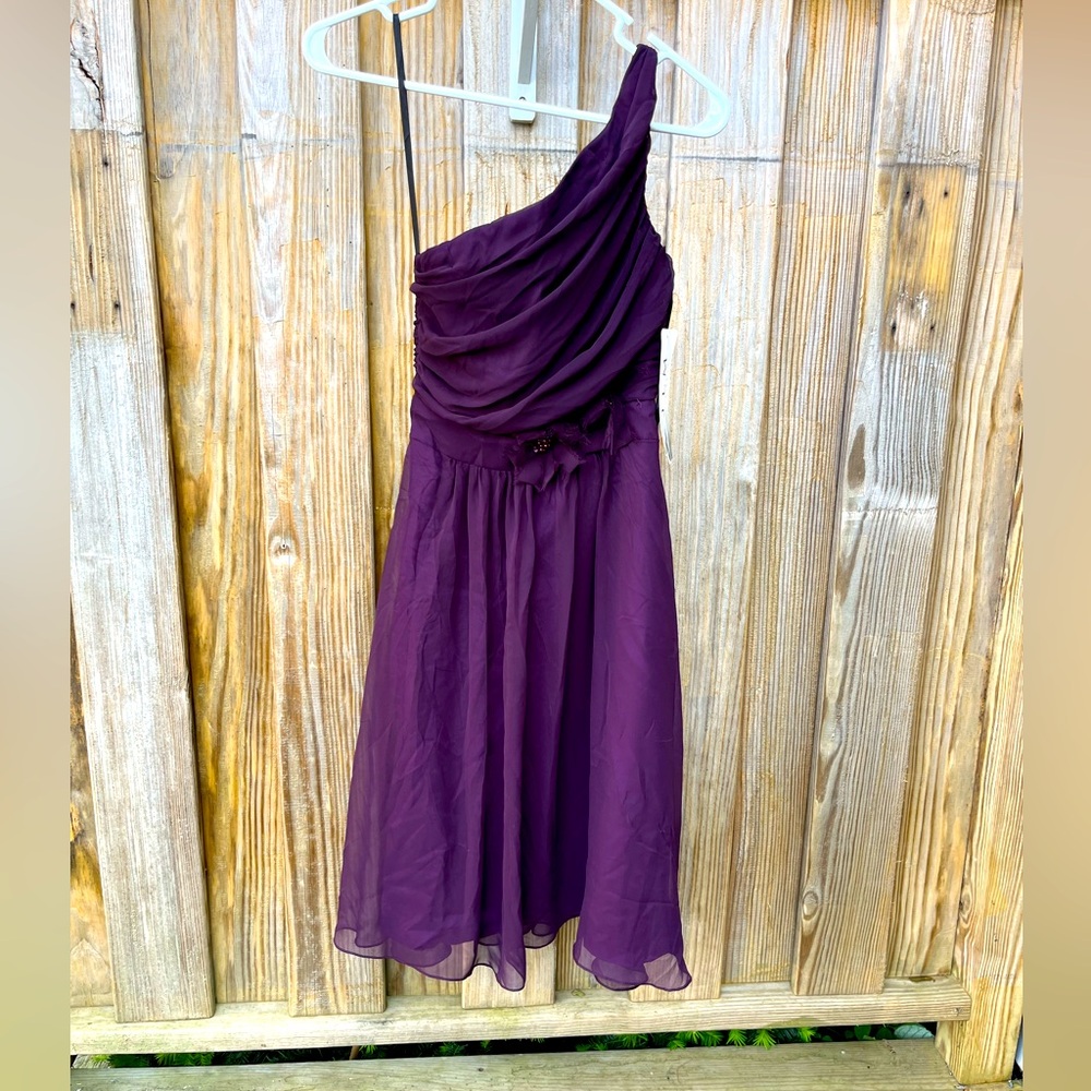 NWT JLM Couture Inc Limited Chiffon One-Shoulder Purple Dress Size 4